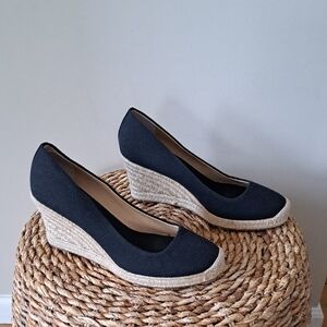 J.Crew Womens Seville Black Canvas Slip On Platform‎ Espadrille Sandals 9.5